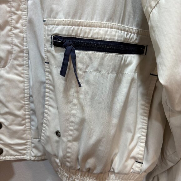 Men’s VTG Towncraft XL Beige Bomber Jacket Elastic Hem Multiple Pockets Hood - Picture 9 of 12